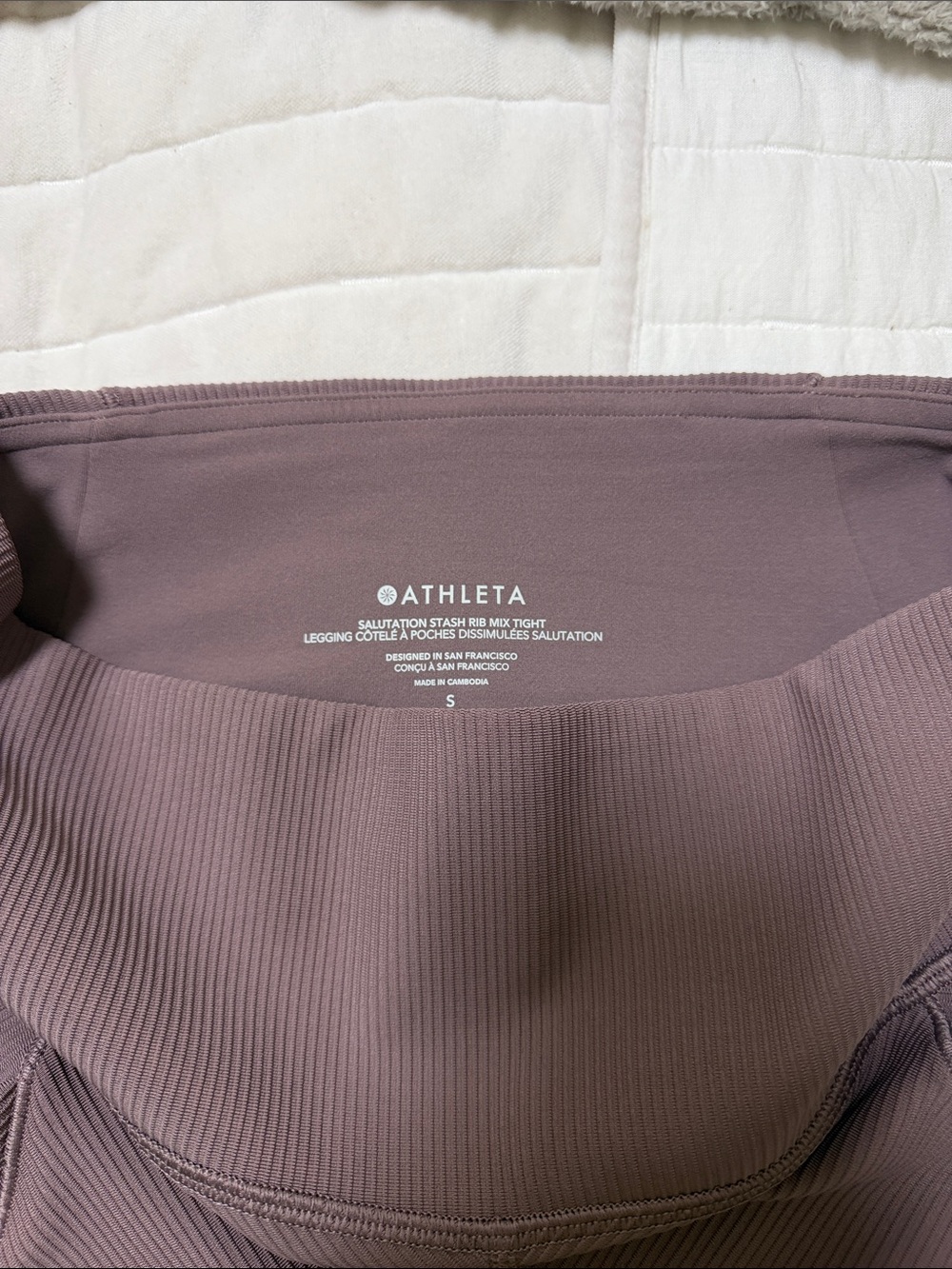 Athleta Salutation Stash Ribbed High-Waist Leggings in Mauve Purple